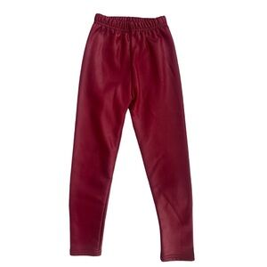 Kids red faux leather pants leggings with fleece lining size 6-8